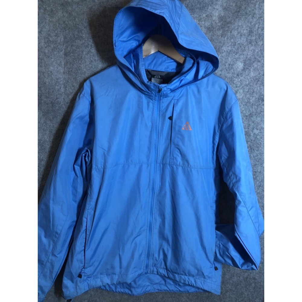 Nike ACG Jacket Mens Medium Blue Hooded Full Zip Windbreaker Lightweight Shell